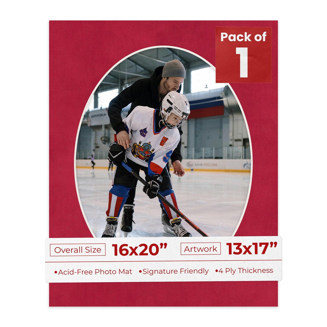 Red Suede Mat Board for 16x20 Frames - Oval Opening for 13x17 Photos